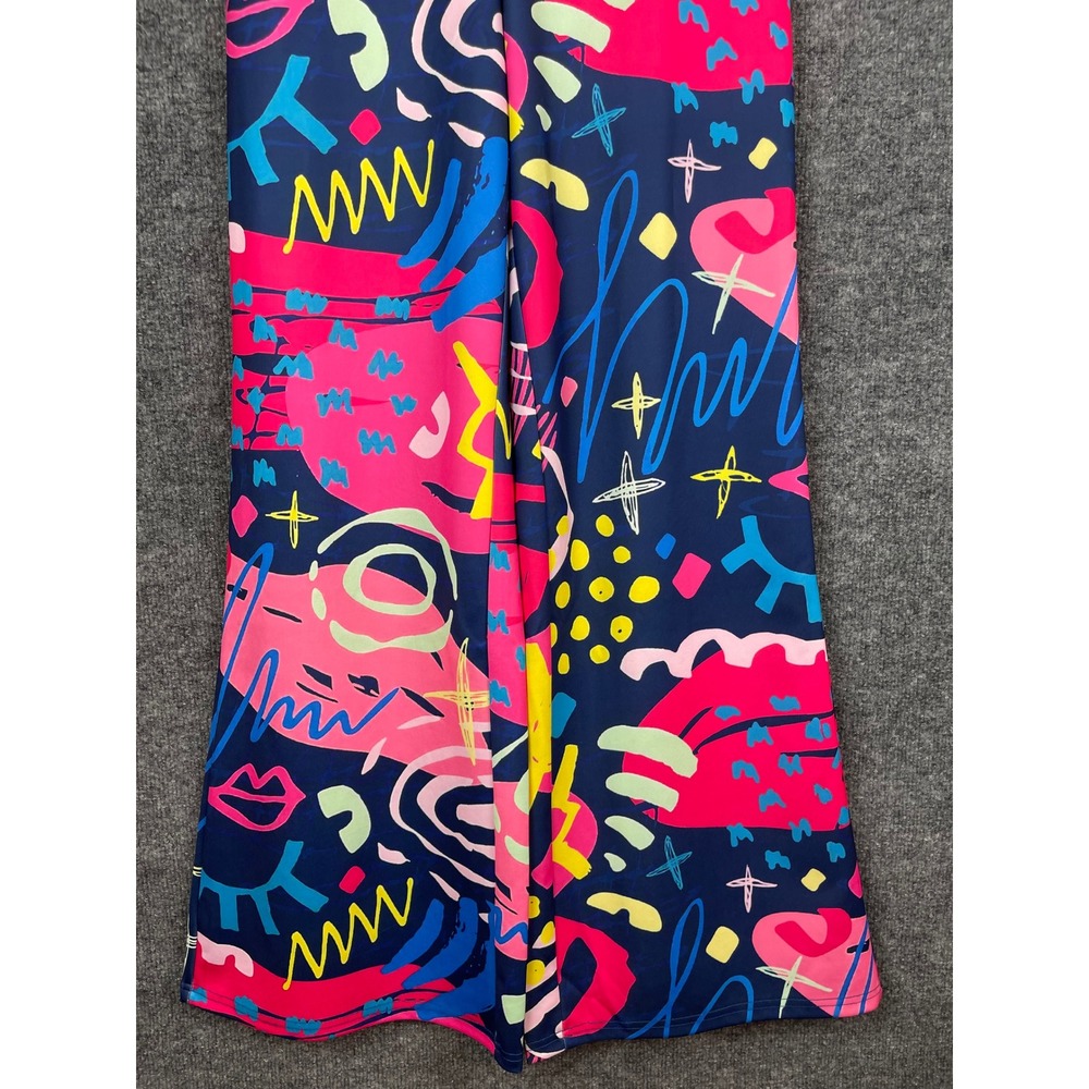 Denim& Love Abstract Graffiti Wide Leg Pants Women's M Navy Pink Retro - Picture 3 of 12